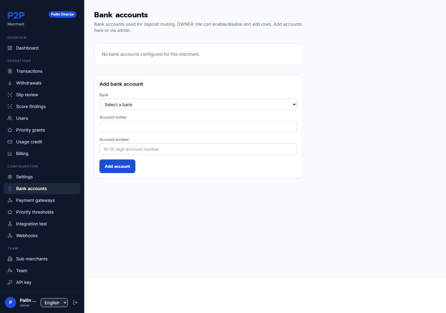 Bank accounts routing pool