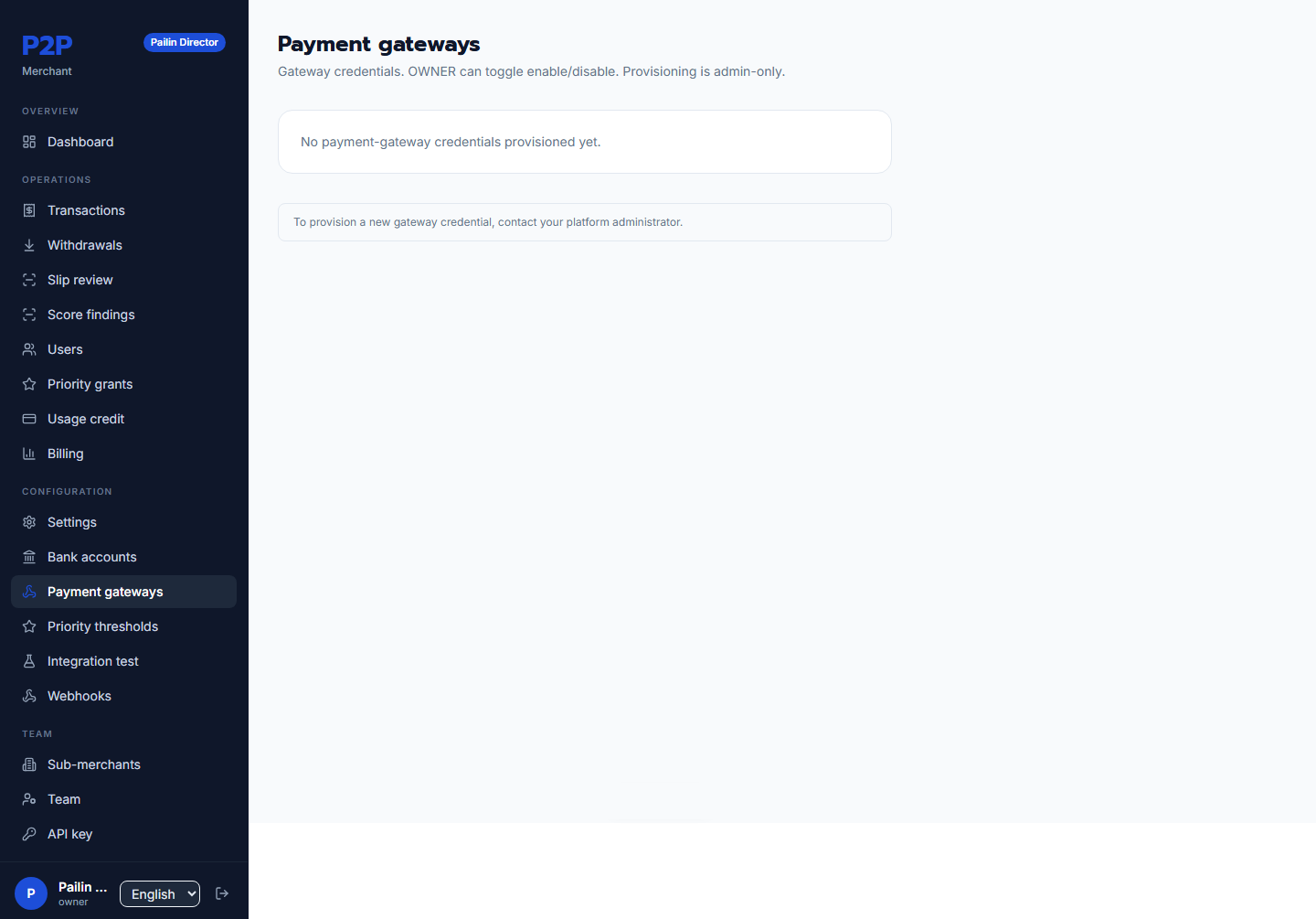 Payment gateway credentials