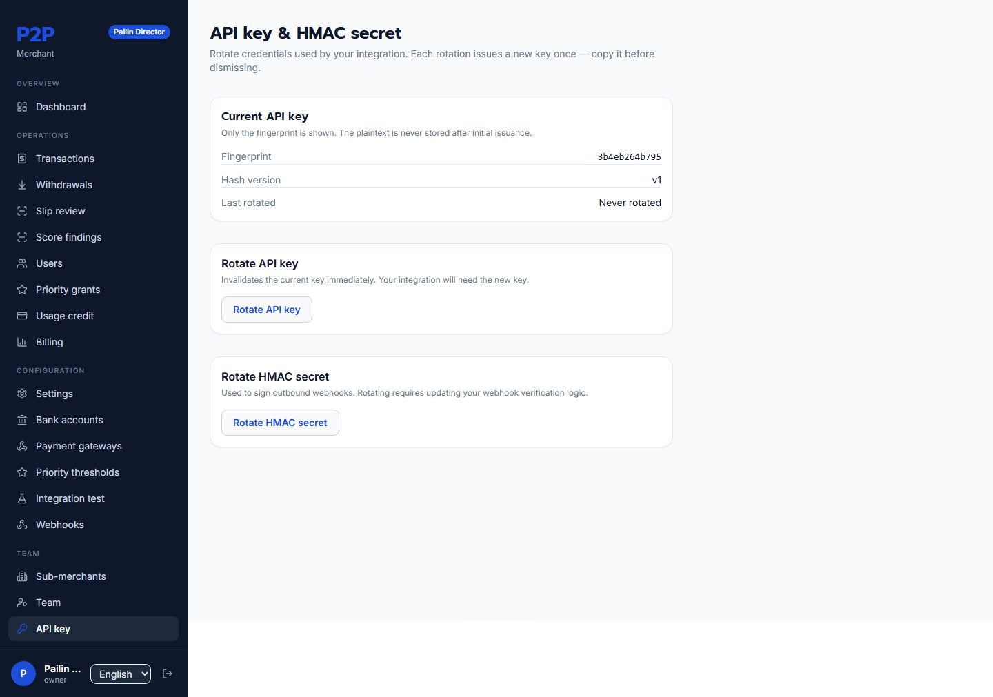 API key and HMAC secret rotation