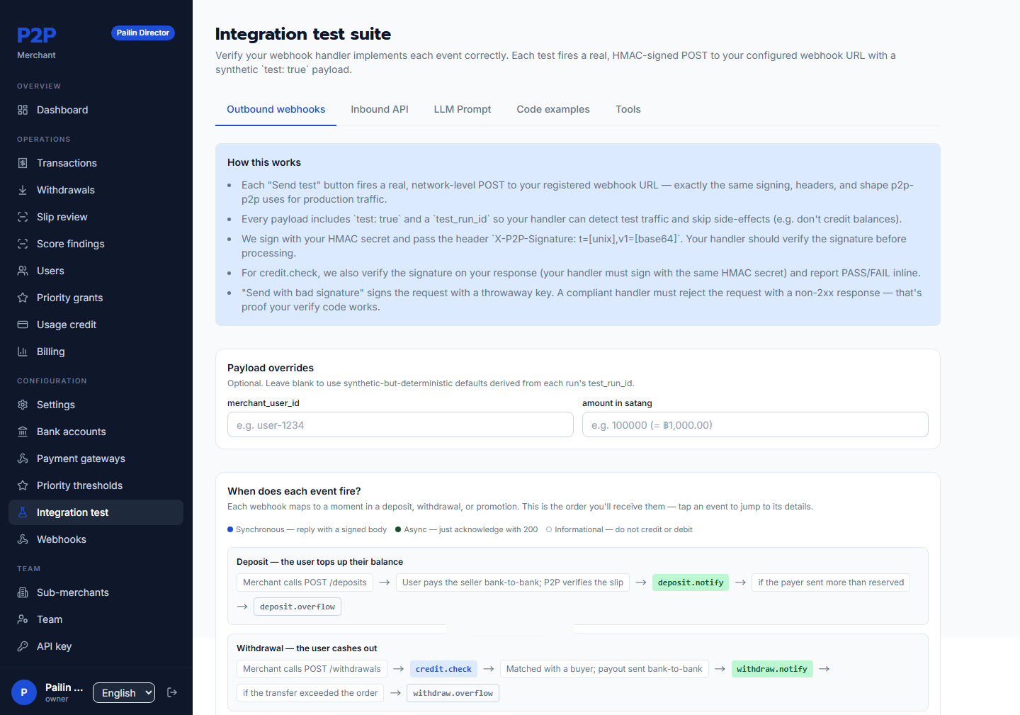 Integration test console