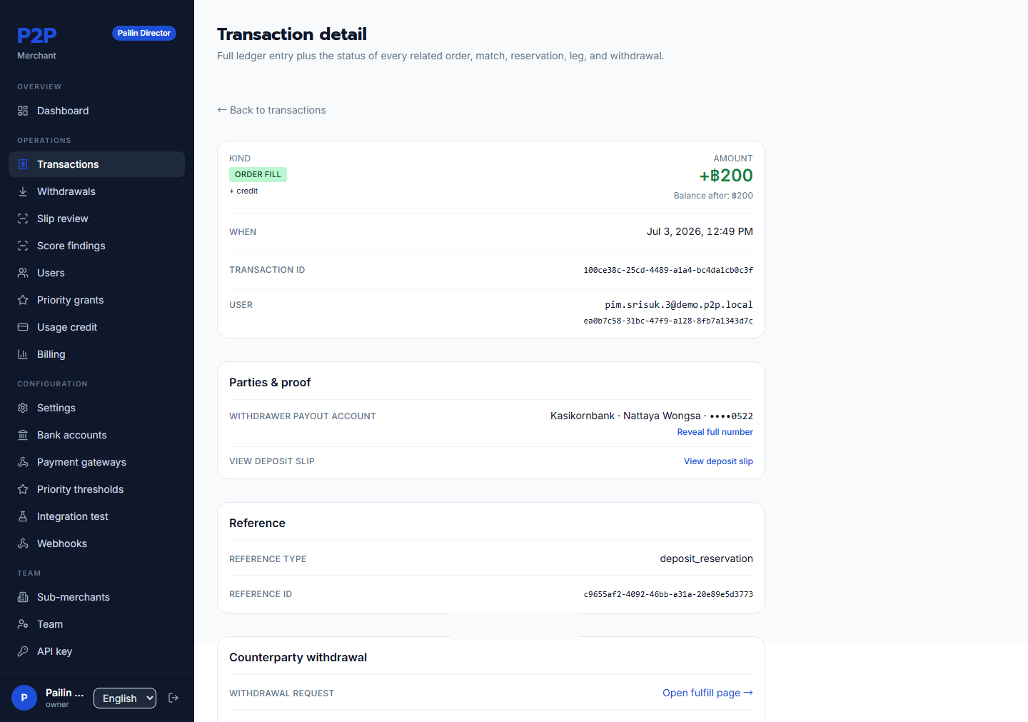 Transaction detail view